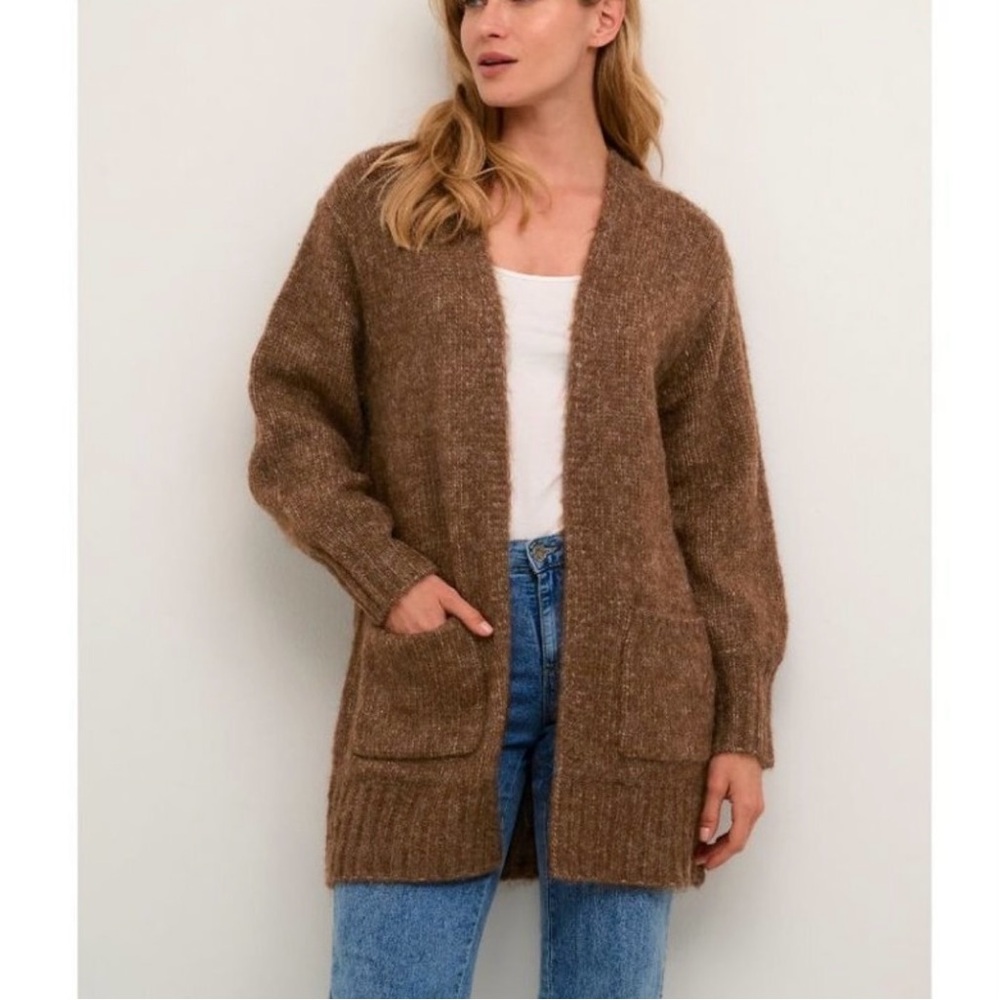 Kaffe Cozy Oversized Rust Brown Knit Open Front Cardigan Sweater